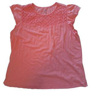 St Johns Bay Womens Tee Top Cap Sleeve Peach Casual Beachy Summer Eyelet Neck 0X